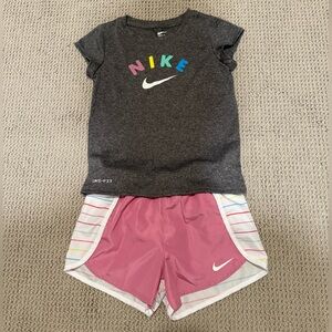 Nike DriFit Little Girls Gray Tee and Pink Athletic Shorts Set BNWOT